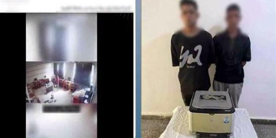 تسلقا السور في الظلام، سقوط لصين سرقا ماكينة طباعة من مدرسة بالقليوبية (فيديو)